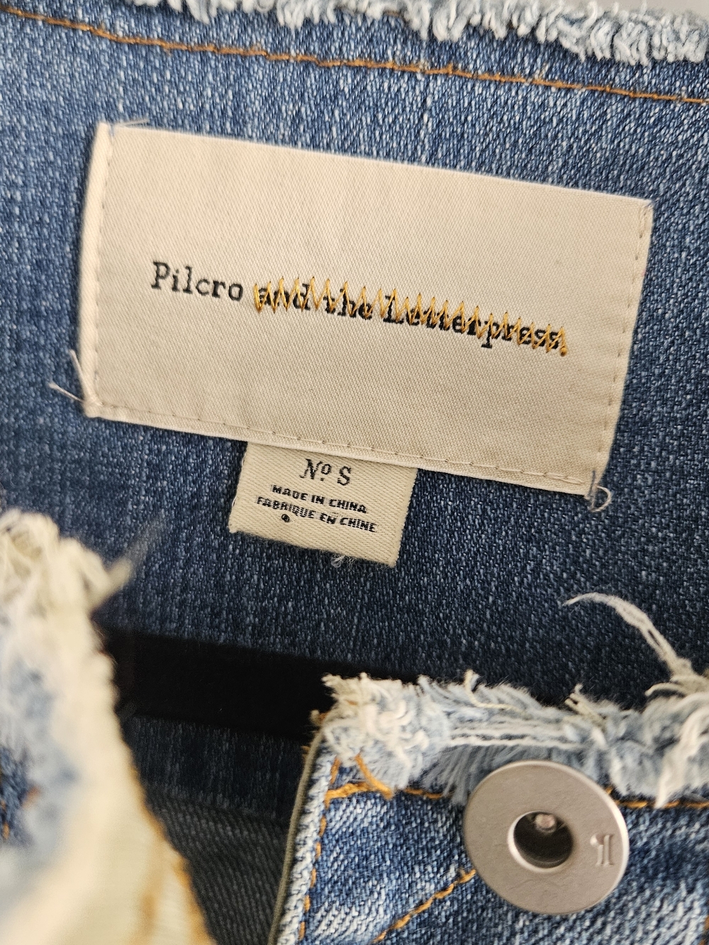 Anthro Pilcro and the Letterpress Blue Denim Peplum Jacket Olive Layer - Small - Picture 5 of 7